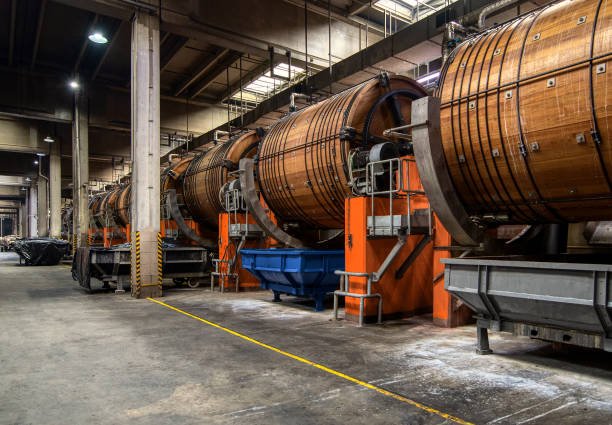Tannery. Large wooden drums for the tanning of cattle leather. The barrels are made of hardwood.